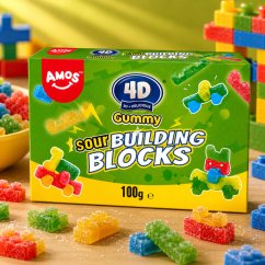 Amos 4D Gummy Sour Building Blocks Cukríky 100g