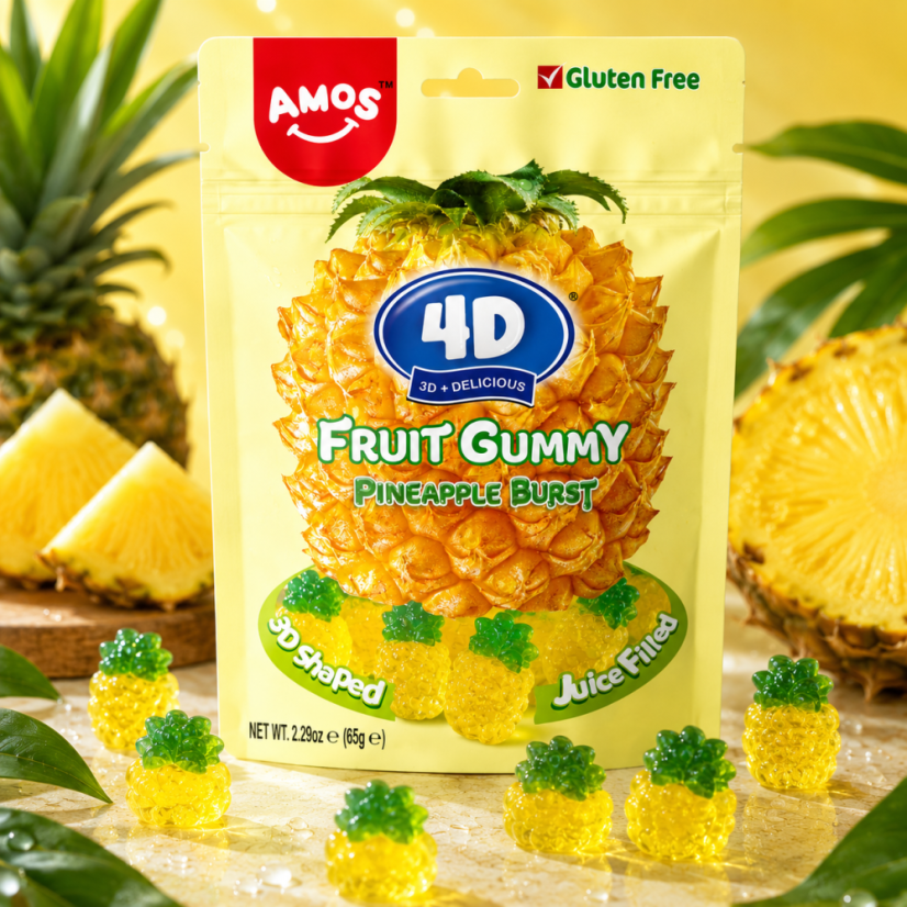 Amos 4D Fruit Gummy Pineapple Burst Gumové Cukríky 65g