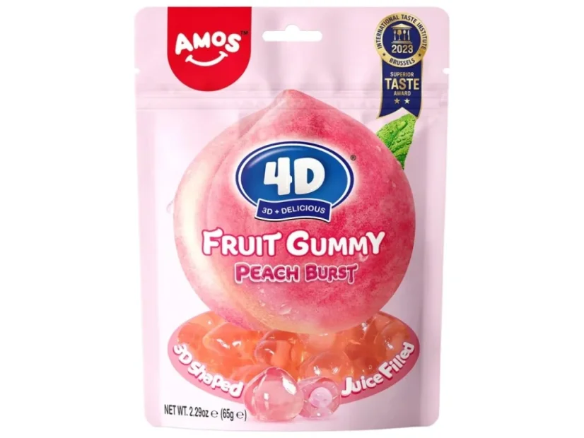 Amos 4D Fruit Gummy Peach Burst Gumové Cukríky 65g