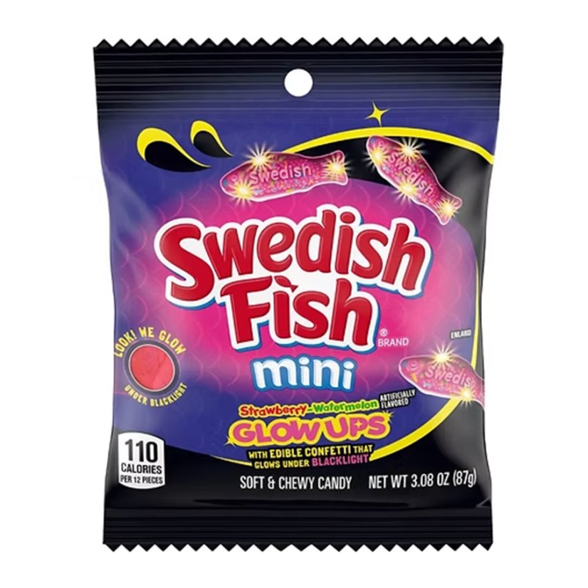 Swedish Fish Mini Glow Ups Žuvacie Cukríky 87g