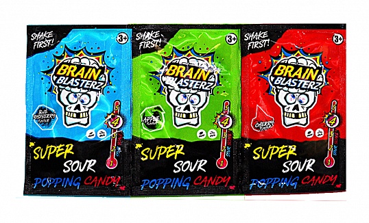 Brain Blasterz Super Sour Poppin Candy Trio Praskajúci Prášok 36g