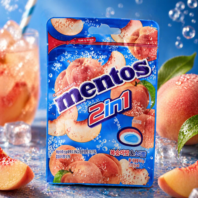 Mentos 2in1 Peach Soda Žuvacie Cukríky 45g