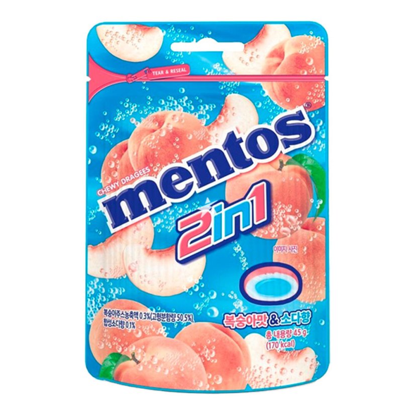Mentos 2in1 Peach Soda Žuvacie Cukríky 45g