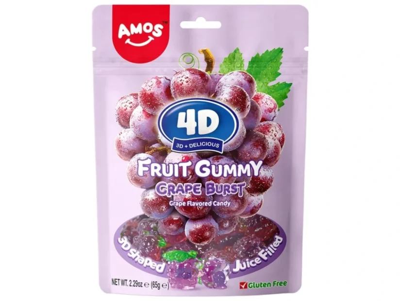 Amos 4D Fruit Gummy Grape Burst Gumové Cukríky 65g Amos 4D Fruit Gummy Grape Burst Gumové Cukríky 65g