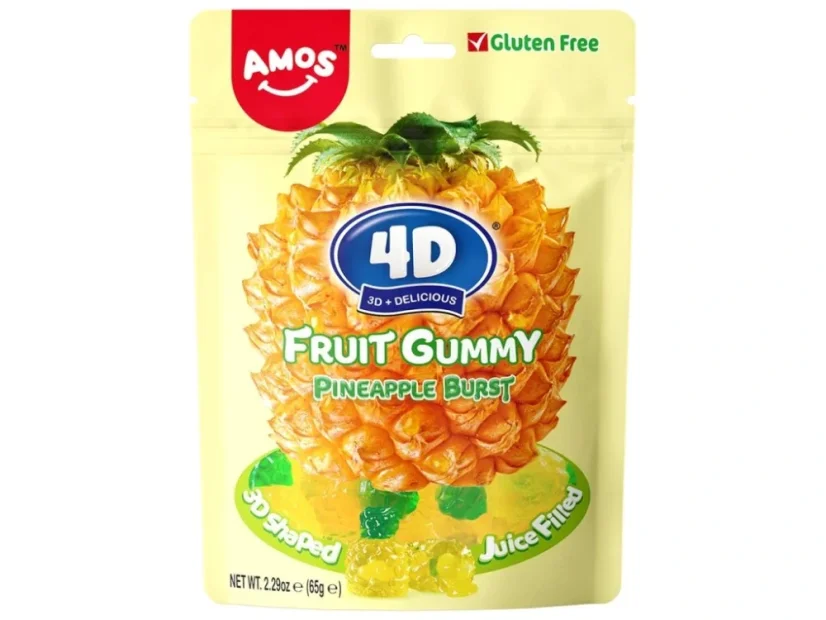 Amos 4D Fruit Gummy Pineapple Burst Gumové Cukríky 65g Amos 4D Fruit Gummy Pineapple Burst Gumové Cukríky 65g