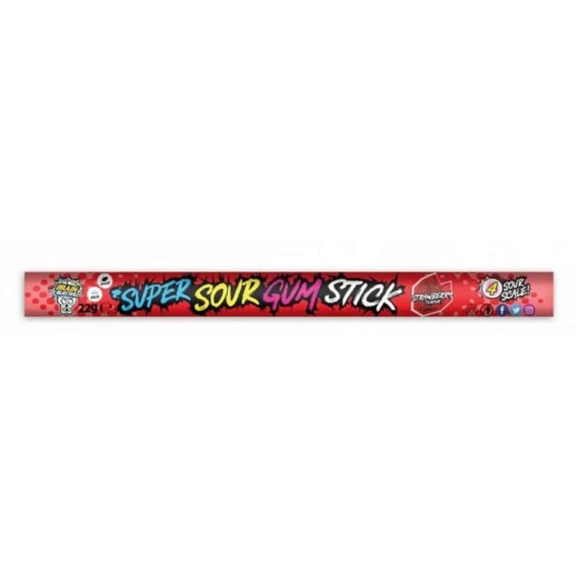 Brain Blasterz Super Sour Gum Stick Strawberry Žuvačka 22g Brain Blasterz Super Sour Gum Stick Strawberry Žuvačka 22g